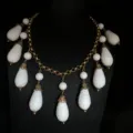 Vintage Stil weisse Glas Tropfen Quaste Halskette elegante Damen Schmuck Set neu. - Halskette