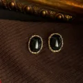 Französischer Vintage Stil ovale schwarze Steine goldene Ohrringe elegante Retro Schmuck - C-409 Schwarzes Oval