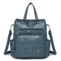 Sac a dos femme en cuir PU bleu retro grande capacite sac a bandouliere decontracte - Bleu