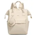 Chic minimalist women backpack in cream white, stylish daily casual bag with round pouch. - Beige