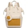 Trendy cream and yellow canvas women backpack with round coin pouch and dual top handles. - Yellow