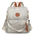 Damen Anti-Diebstahl Rucksack Freizeit Reise Schultasche Grau PU Leder Mode Daypack - Hellgrau