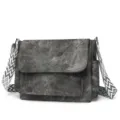 Sac messenger en toile grise pour femme, grand sac bandoulière avec sangle large - Noir