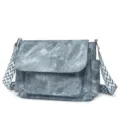 Sac bandoulière vintage en jean avec sangle large, grand sac à main tendance pour femme élégante - Bleu