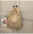 Casual khaki nylon backpack for women, lightweight waterproof school bag with multi pockets. - Khaki