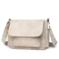 Casual women messenger bag large capacity shoulder crossbody bag with wide geometric strap - Off White