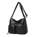 Sac à bandoulière en cuir synthétique noir multi-poches pour femmes élégantes. - Noir