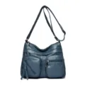 Sac bandoulière bleu pour femme, sac à main décontracté en cuir PU souple et multi-poches. - Bleu