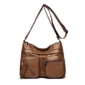 Women retro brown PU leather crossbody shoulder bag large capacity multi-pocket commuter bag - Yellow Brown