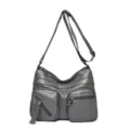 Grey womens casual crossbody bag, multi-pocket pu leather shoulder bag with adjustable strap. - Dark Gray