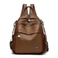 Sac à dos en cuir souple marron voyage loisirs sac d'école multifonctionnel élégant - Marron