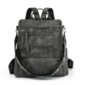 Sac à dos femme anti-vol gris foncé sac bandoulière décontracté avec pompon et sangle motif - Noir