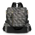 Sac à dos pour femme style chinois avec motif éventail élégant, sac décontracté minimaliste. - Noir