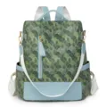 Sac à dos femme motif éventail vert, bordure en cuir clair et design élégant. - Vert