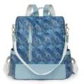Sac à dos bleu femme motif coquillage, cartable convertible élégant et décontracté chic. - Bleu