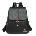 Sac a dos noir elegant pour femme en cuir PU avec texture vintage, spacieux et chic. - Noir