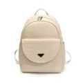 Sac a dos casual pour femme en cuir PU beige avec poche avant geometrique pour voyage quotidien. - Blanc