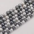 Gros plan de perles de coton froissées de couleurs mixtes pour création DIY - Série Gris Argent (4#) / 6mm (1 Brin environ 65 perles)