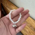 Mini white pearl beaded doll necklace accessory featuring a shiny silver heart pendant - Mirror Heart Style (1号款) / 1 Piece