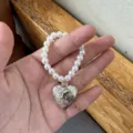 Handmade white pearl beaded loop with vintage silver rose heart love charm accessory - Rose LOVE Heart Style (4号款) / 1 Piece