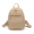 Beige mini backpack for women casual daily wear chic fashion PU leather small rucksack - Khaki