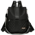 Femme Noir Nylon Matelassé Sac À Dos Tendance Casual Cartable Scolaire Voyage Chic - Noir