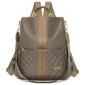 Sac à dos femme en nylon décontracté matelassé cartable élégant sac de voyage stylé - Kaki