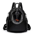 Black leather women backpack versatile casual stylish daypack travel bag large capacity daypack - Black 2