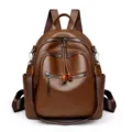 Brown women's backpack, versatile leather school bag, stylish multi-functional daypack. - Brown-2