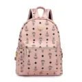 Sac à dos en cuir rose stylé avec motif d'ours mignon et imprimé de losanges pour femmes. - L / Rose