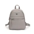 Petit sac a dos femme en cuir PU gris, cartable de voyage casual chic avec plaque metal. - Gris