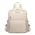 Beige quilted studded backpack with metal rivets, casual fashion daypack variant - Off White