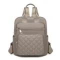 Women fashion quilted studded backpack casual large capacity daily travel school book bag - Khaki