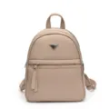 Beige PU leather casual women backpack stylish commuting daypack travel school book bag - Khaki