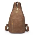 Sac à dos multifonctionnel marron pour femme sac de poitrine vintage avec trou écouteur - Marron