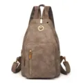 Sac poitrine multifonctionnel pour femme sac à dos convertible mode cuir PU sac décontracté - Kaki