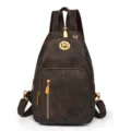 Mochila de pecho multifuncional vintage para mujer bolso diario elegante con puerto para auriculares - Café