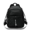 Women black casual PU leather backpack stylish multi-purpose school bag for daily travel. - Black