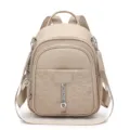 Casual PU leather women backpack in light apricot, stylish multi-use daily school bag. - Beige
