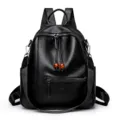 Women Black PU Leather Backpack Fashion Casual Large Capacity Daypack Travel School Bag - Black 1
