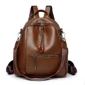 Stylish women brown PU leather backpack casual large capacity convertible shoulder bag - Brown 1