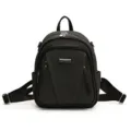 Sac à dos décontracté noir élégant pour femme, design multi-poches avec plaque logo. - Noir