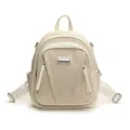 Sac à dos beige en toile pour femme, sac de ville décontracté avec poche avant et détail métal. - Blanc