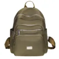 Women multi pocket nylon backpack lightweight casual travel school book bag khaki - Army Green