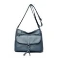 Sac bandoulière souple en cuir bleu pour femme, sac besace multi-poches avec rabat chic. - Bleu lac
