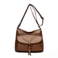 Brown soft leather shoulder bag for women, stylish crossbody bag with multi zip pockets. - Yellow Brown
