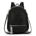Stylish black women's backpack with checkered texture, large capacity casual travel bag - Black