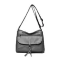 Grey soft leather shoulder crossbody bag for middle-aged women with multi pockets. - Dark Gray