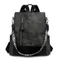 Women fashion backpack soft leather casual daypack large capacity stylish school bag black - Black