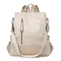 Women fashion backpack soft leather casual daypack anti-theft stylish travel bag beige color. - Off White